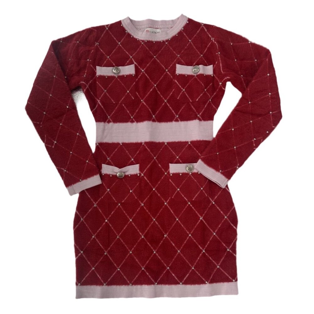 NWT Long Sleeve Front Pocket Coloblock Studs Detailed  Bodycon Mini Dress M - Picture 6 of 8